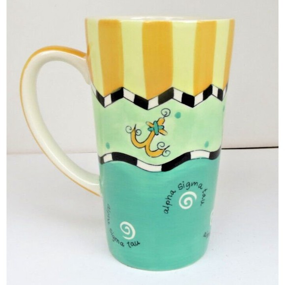 Alexandra and Company Tall Coffee Mug Alpha Sigma Tau Green Yellow Stripes - Picture 3 of 4